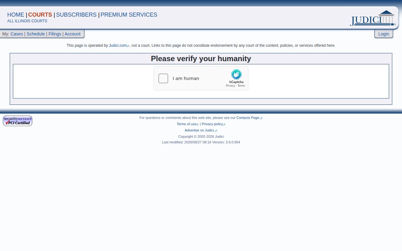 Judici Jersey County court case search interface for checking dispositions after arrest