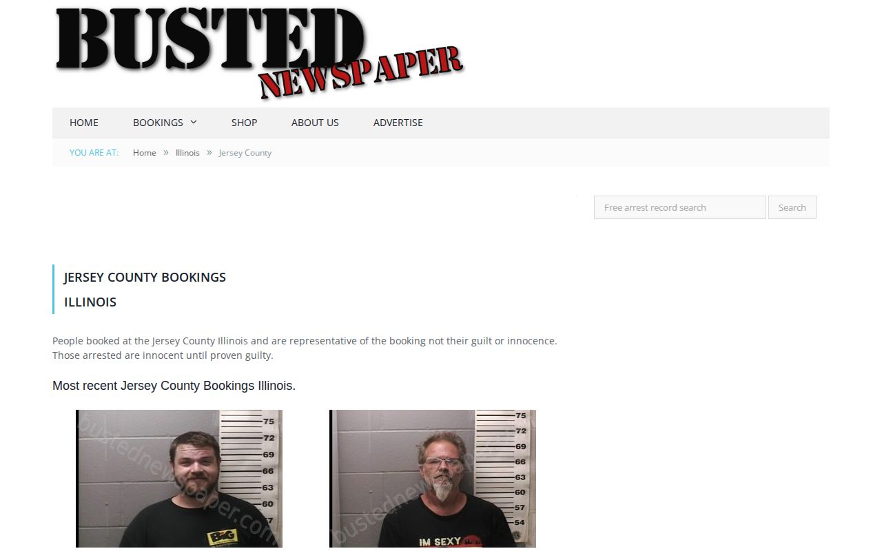 Busted Newspaper Jersey County page showing an unofficial recent-booking index